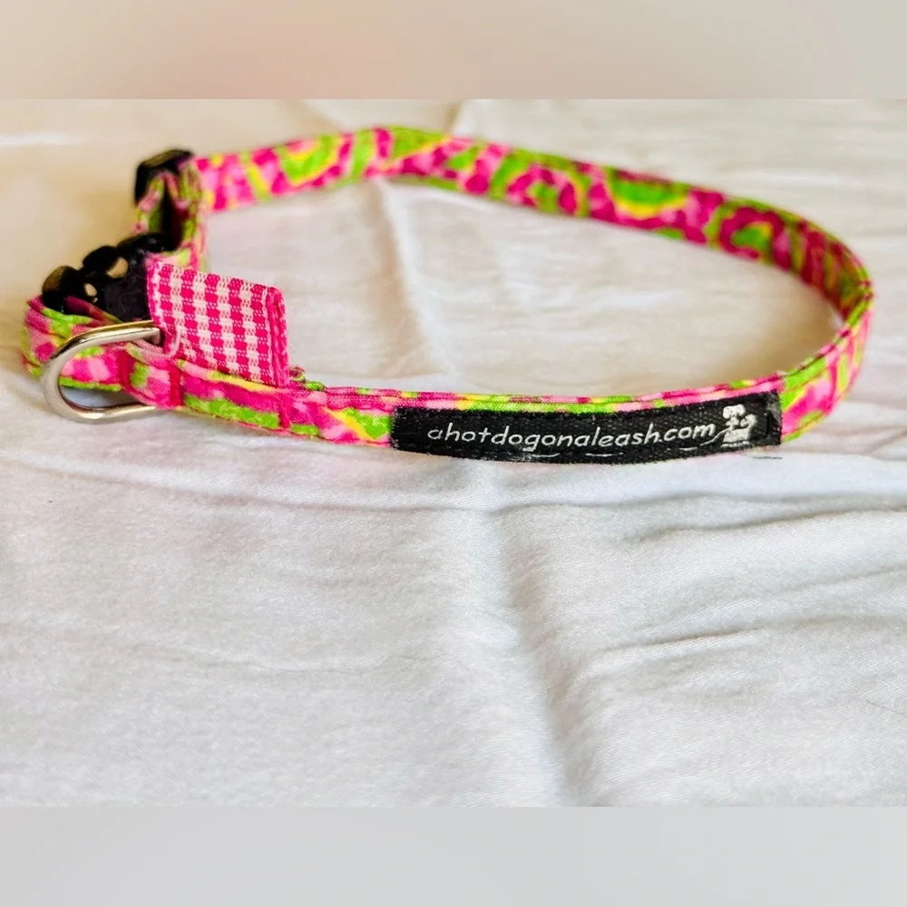 Pet Boutique Orange Yellow & Lime Green Retro Floral Fabric Skinny Dog Collar